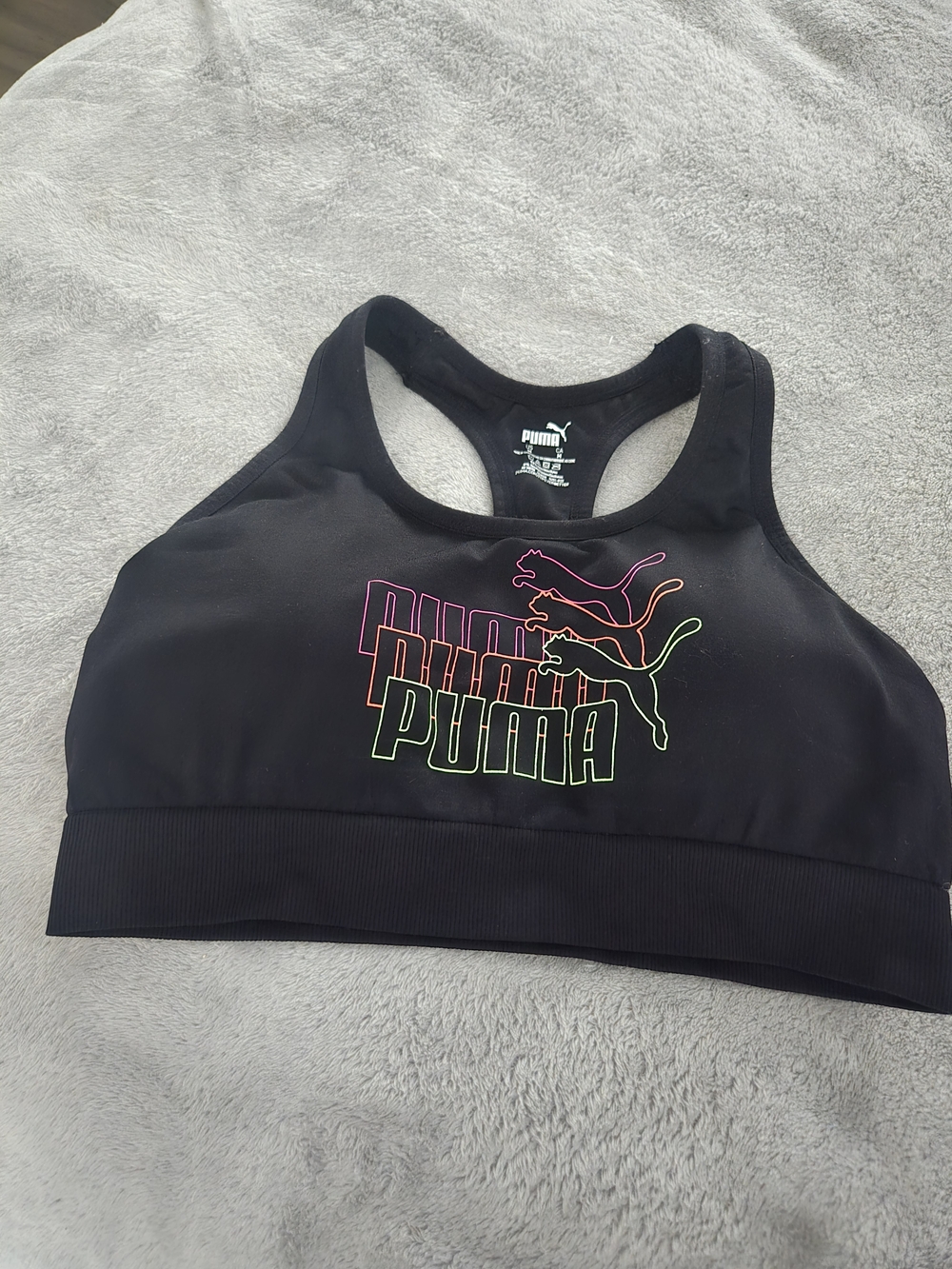 Puma Black Racerback Sports Bra with Neon Logo - Picture 5 of 8